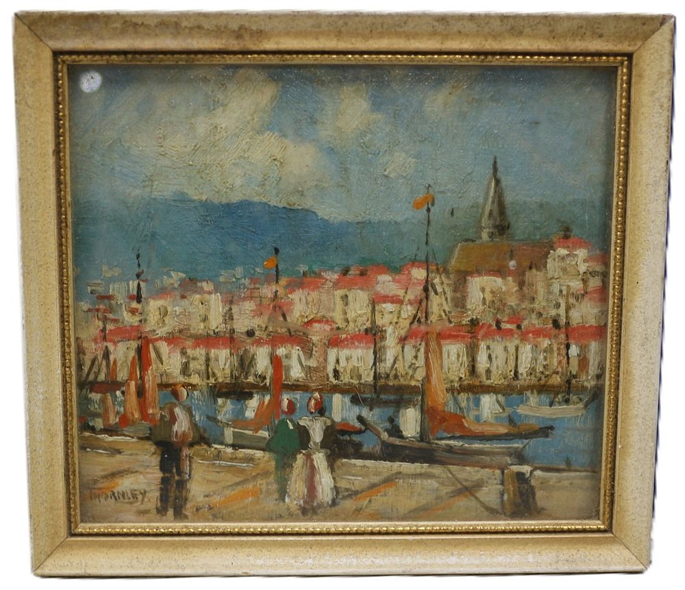Lot 274: Signed THORNLEY, French Impressionistic Harbour Scene, Oil Painting