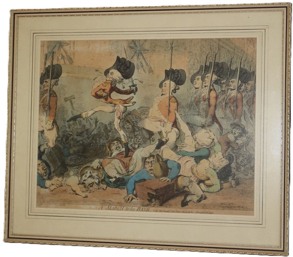 Lot 309: James Gillray (British, 1756-1815), *A March to the Bank*, Hand-Coloured Engraving, 1787