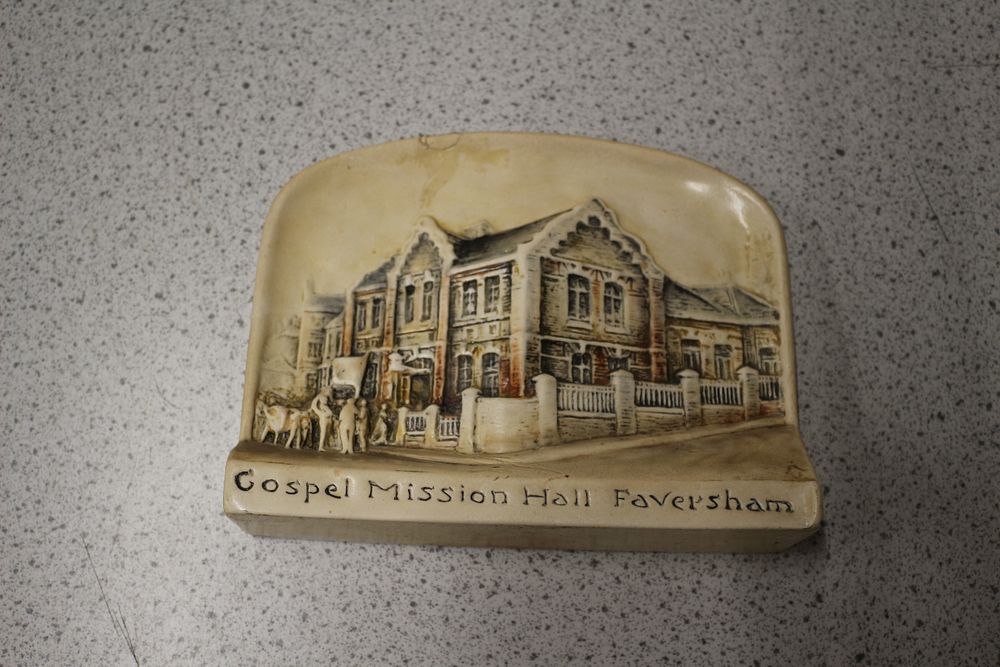 Lot 367: A 1950s Bossons Ivorex Architectural Relief Plaque, 'Gospel Mission Hall Faversham'