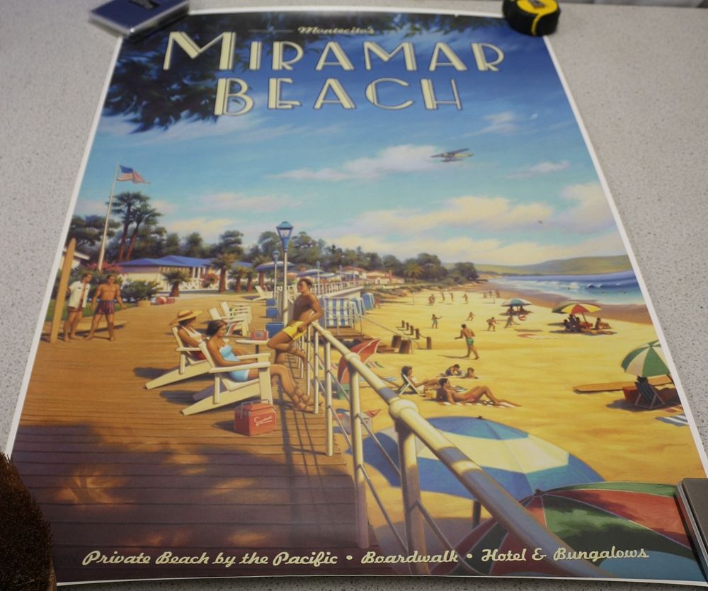 Lot 391: A Vintage-Style Travel Poster by Kerne Erickson, 'Miramar Beach Hotel - Montecito, California - Private Beach by the Pacific'