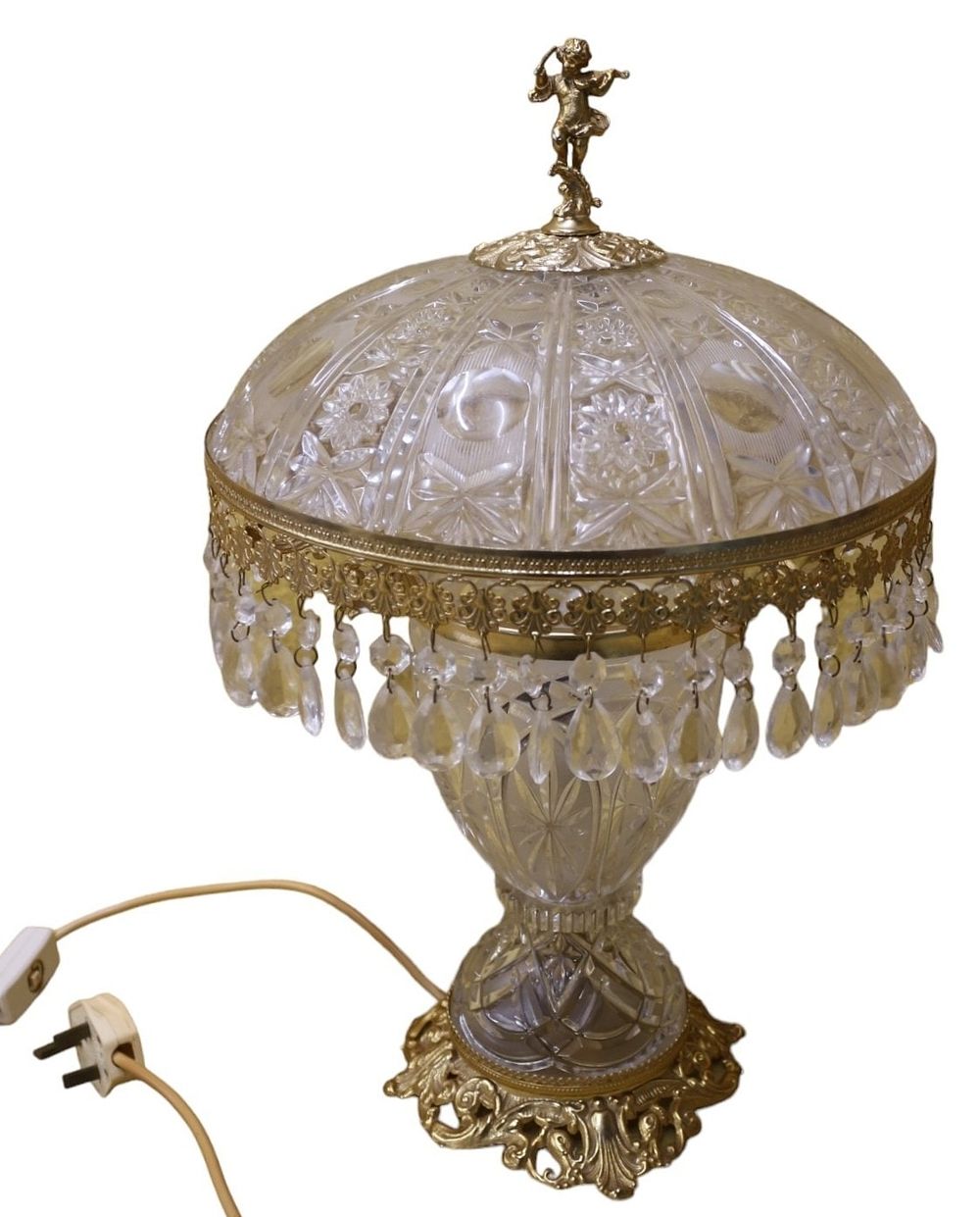 Lot 380: An Ornate Gilt Metal and Cut Glass Table Lamp with Cherub Finial