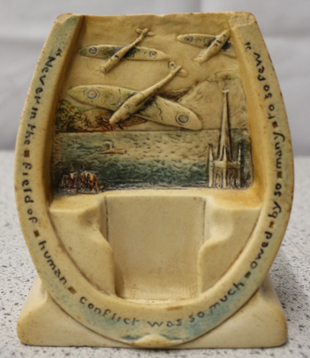 Lot 409: A Very Rare Osbourn Ivorex Commemorative Plaque, 'Spitfire with Churchill Quote'