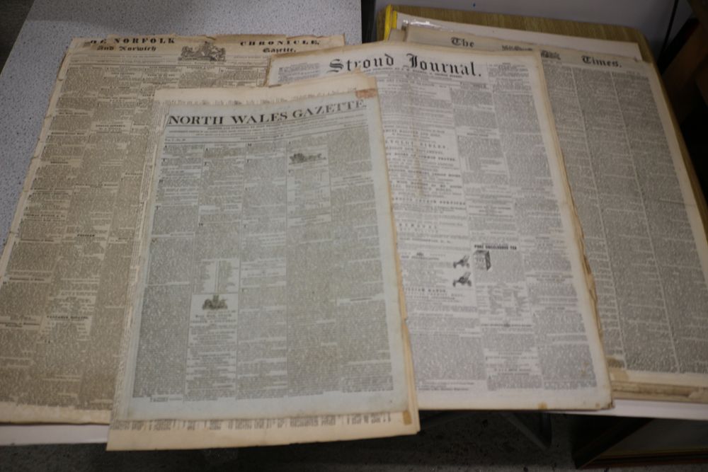 Lot 193: A Collection of Antique Newspapers including The Times and North Wales Gazette