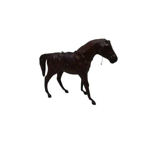 Lot 269: Vintage Leather Horse Sculpture with Saddle and Bridle