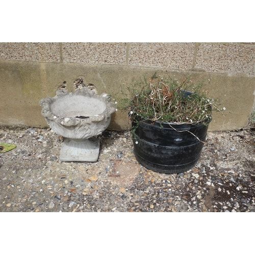 Lot 281: A Concrete Bird Bath/Planter and Plastic Planter