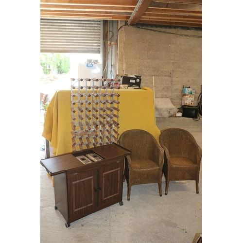 Lot 284: A Serving Trolley, Wine Rack, and Two Wicker Armchairs