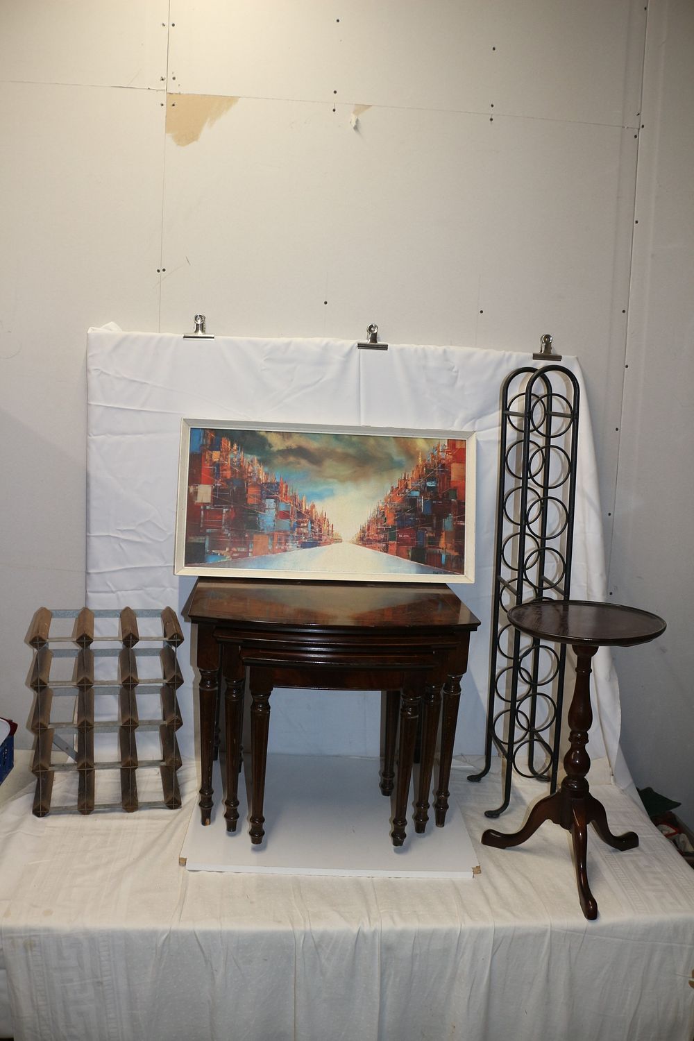 Lot 297: Mixed Lot inc Nest of Tables, Wine Racks, Picture and Side Table
