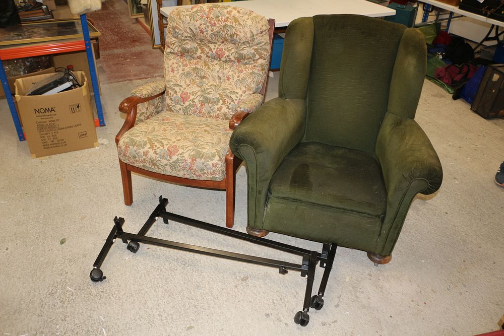 Lot 319: A Pair of Fireside Armchairs and a Pair of Morris Bed Raisers
