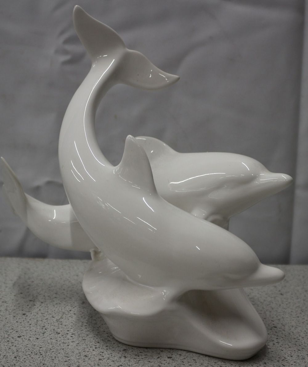 Lot 383: A White Ceramic Poole Pottery Figurine of Two Dolphins