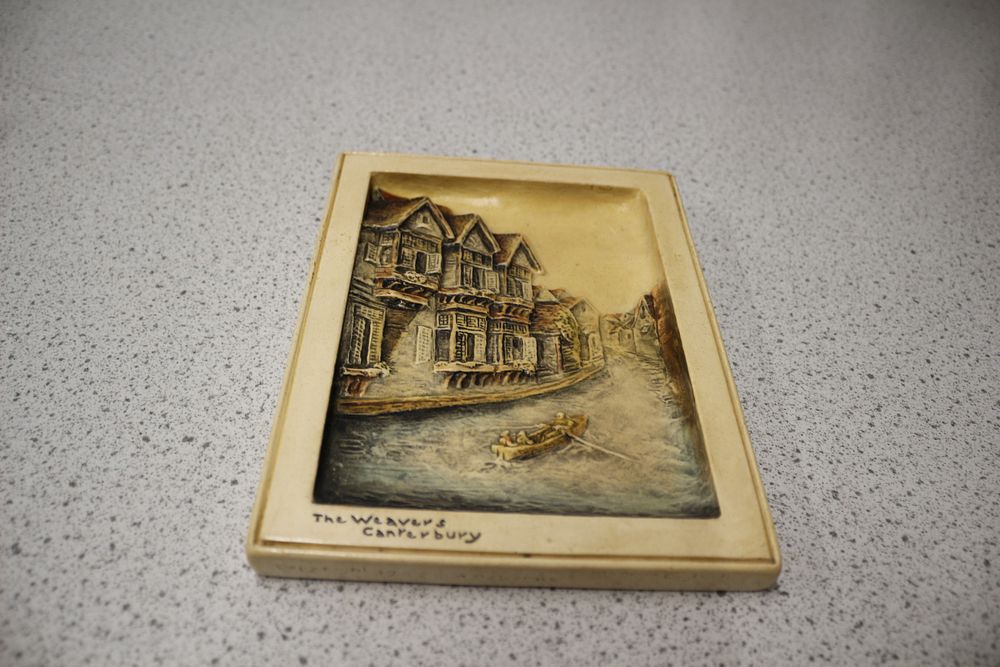 Lot 566: Ivorex Osborne Bas-Relief Wall Plaque, 'The Weavers Canterbury'