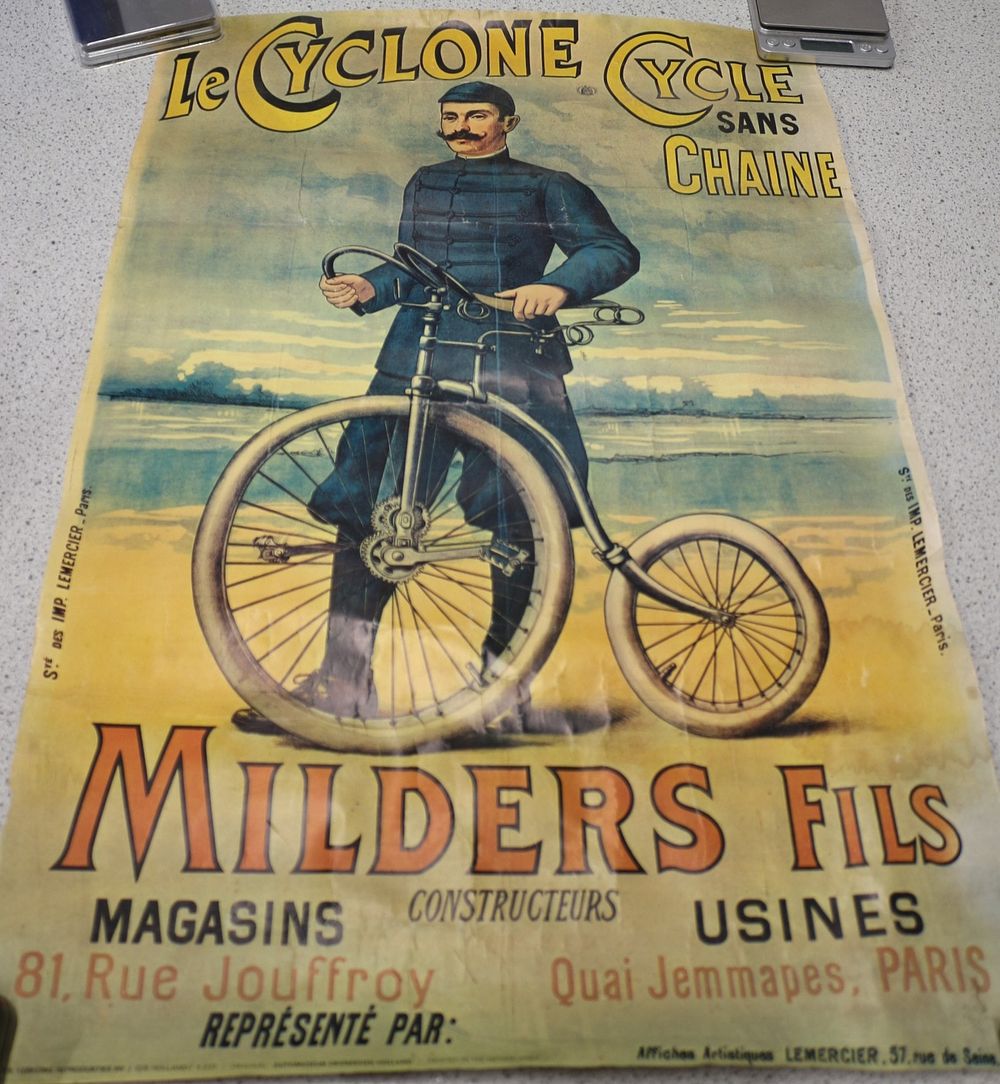 Lot 591: A "Le Cyclone Cycle Sans Chaine" Milders Fils French Advertising Poster