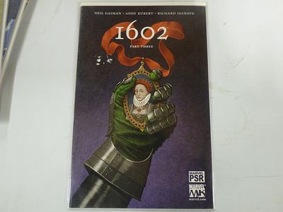 Marvel 1602 Part Three Comic Book by Neil Gaiman. A comic book, primarily dark purple, green 