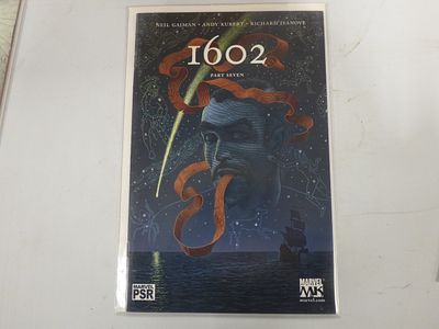 Marvel 1602 Part Seven Comic Book by Gaiman, Kubert, Isanove. A comic book, primarily dark 