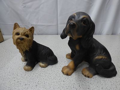 A Pair of John Knox Ceramic Dog Figurines, Yorkshire Terrier and Spaniel. A pair of ceramic dog 