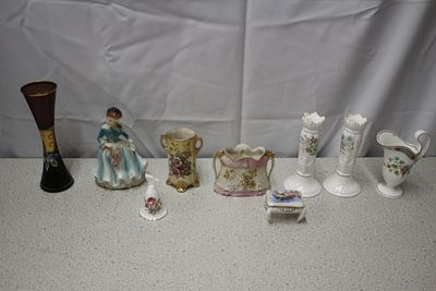 A Collection of Assorted Occupied Japan Porcelain and Glass Items. A collection of nine assorted 