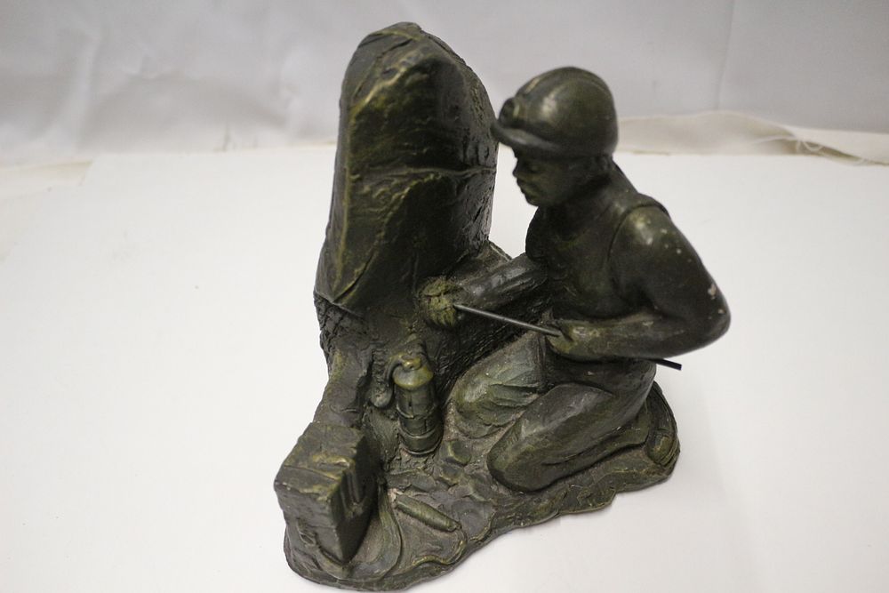 Lot 214: Miner Statue with Pickaxe and Lamp, Possibly Plaster