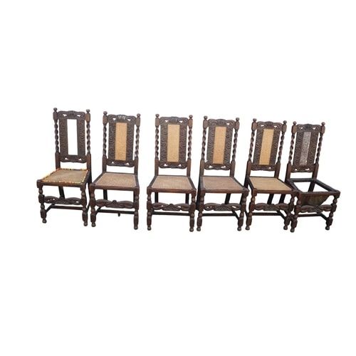 Lot 220: Six Antique Barley Twist Carved Oak Dining Chairs