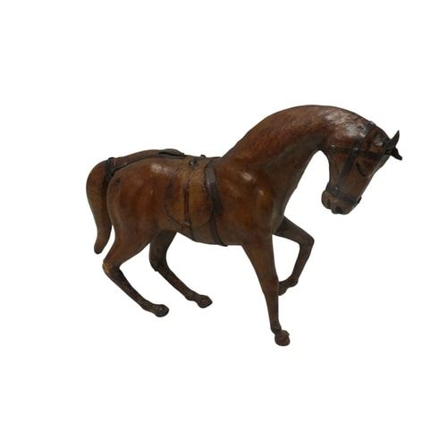 Lot 225: Vintage Brown Leather Horse Sculpture with Bridle and Saddle