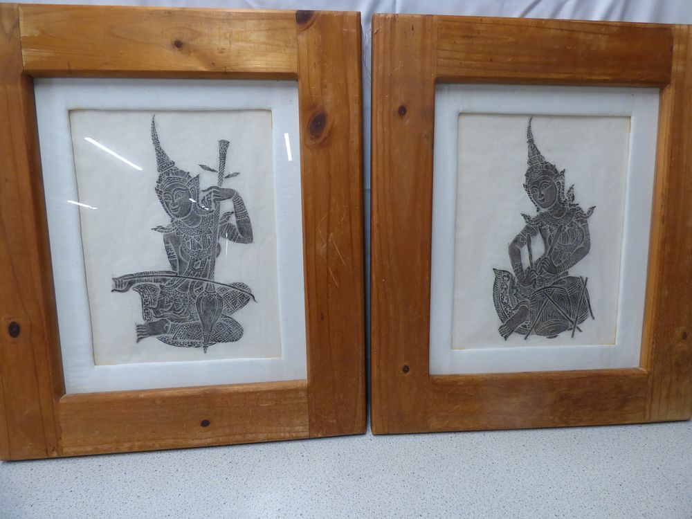 Lot 366: A Pair of Old Framed Artworks with Thai Figures