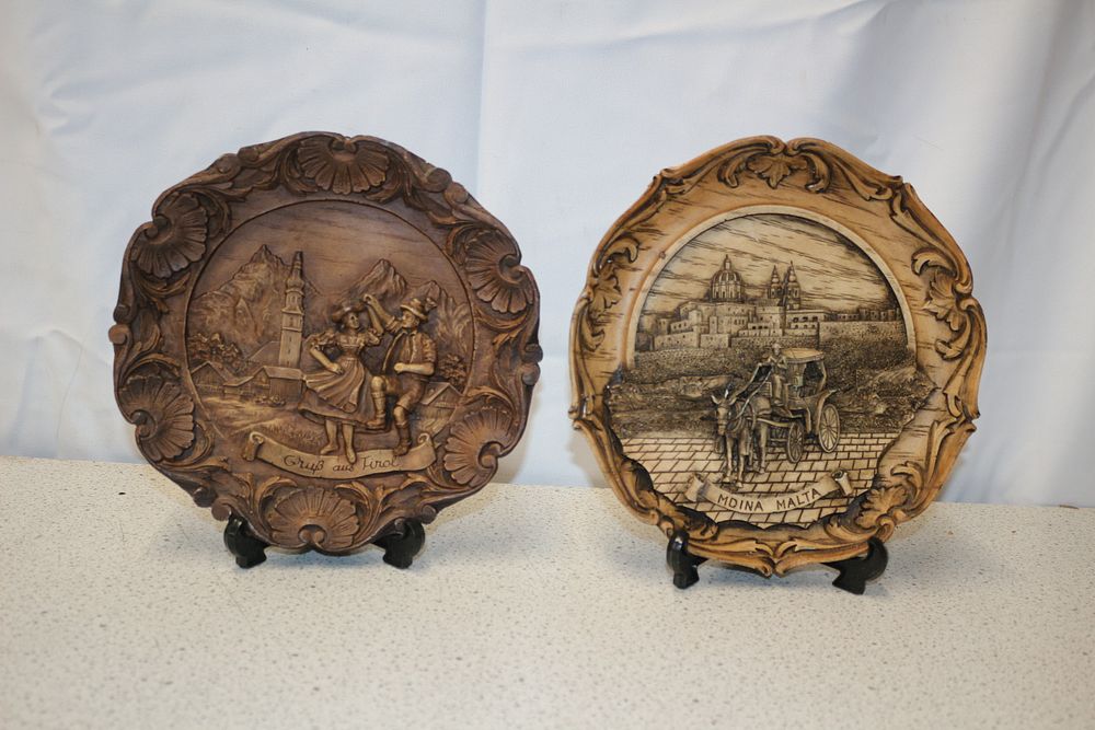 Lot 191: A Pair of Vintage 3D Hand Carved Wood or Resin Decorative Plates