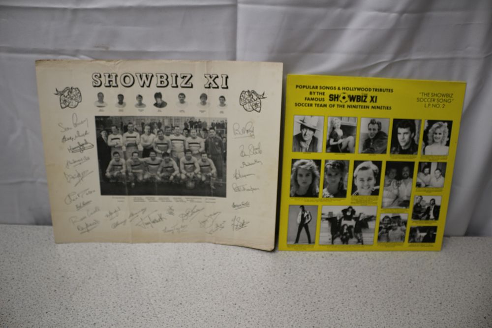 Lot 235: A Pair of 1960s Showbiz XI Signed Poster and LP Record Sleeve