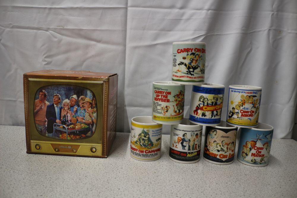 Lot 273: Ethos CARRY ON Set of 8 Film Poster Mugs