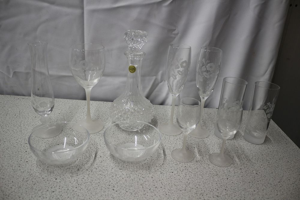 Lot 329: A Collection of Glassware Including a French Crystal Decanter