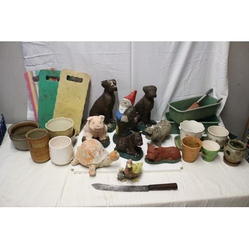 Lot 372: A Collection of Aged Concrete Garden Ornaments, Other Garden Items & J.R. Williams Knife
