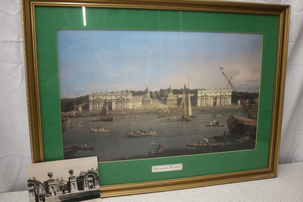 Lot 414: A Framed Picture and Photo of Greenwich Hospital and Greenwich Royal Naval College Gateway