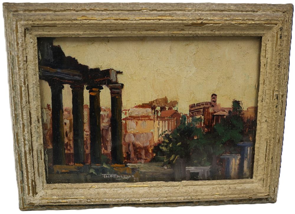 Lot 501: A Thornley Signed Oil on Board Sketch of Roman Ruins, Dated 1939