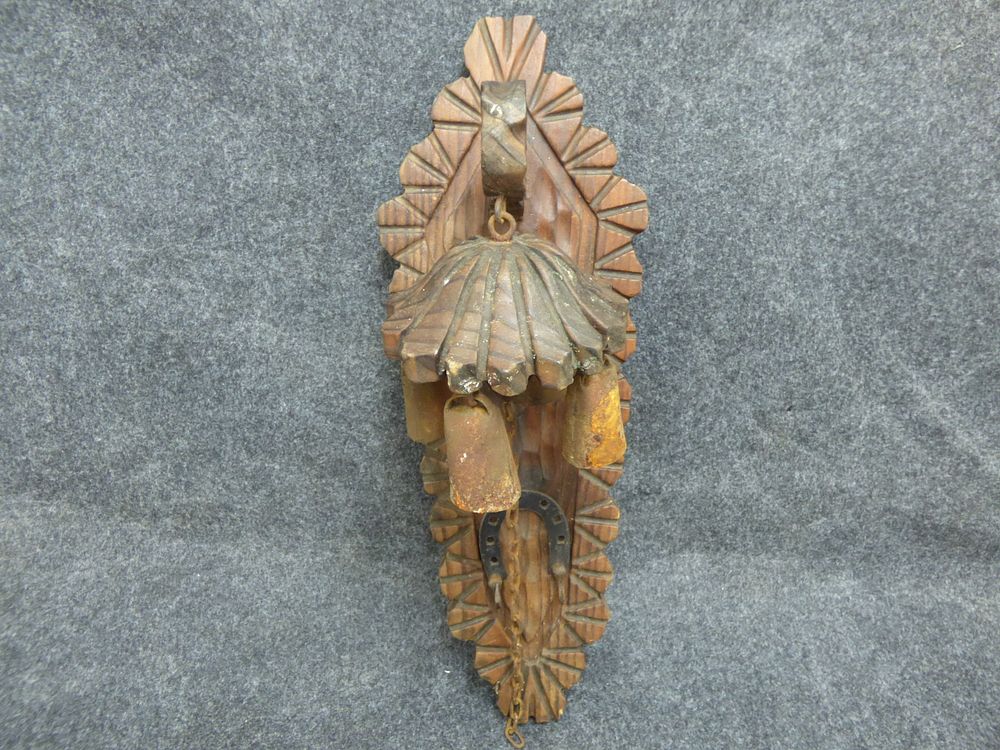 Lot 151: Carved Wood and Metal Rustic Wall Hanging Door Bell