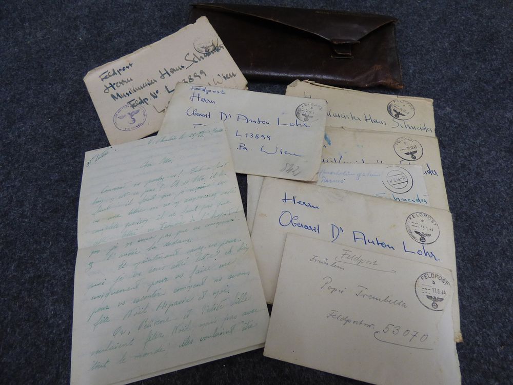 Lot 161: A Collection of WWII Letters in French and Leather Pouch