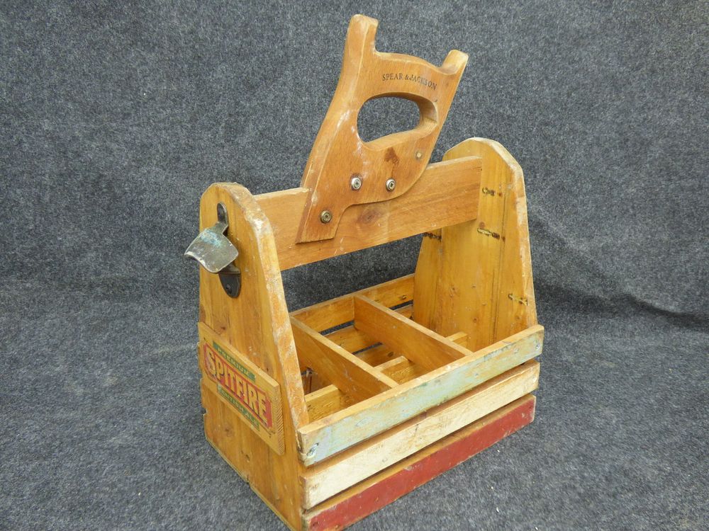 Lot 200: Wooden Six Pack Bottle Caddy with Spitfire Ale Label