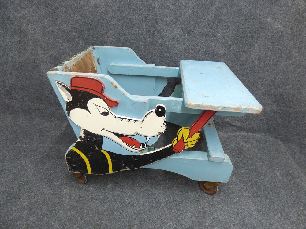 Lot 247: Vintage Handmade Big Bad Wolf Wooden Child's Walker Desk