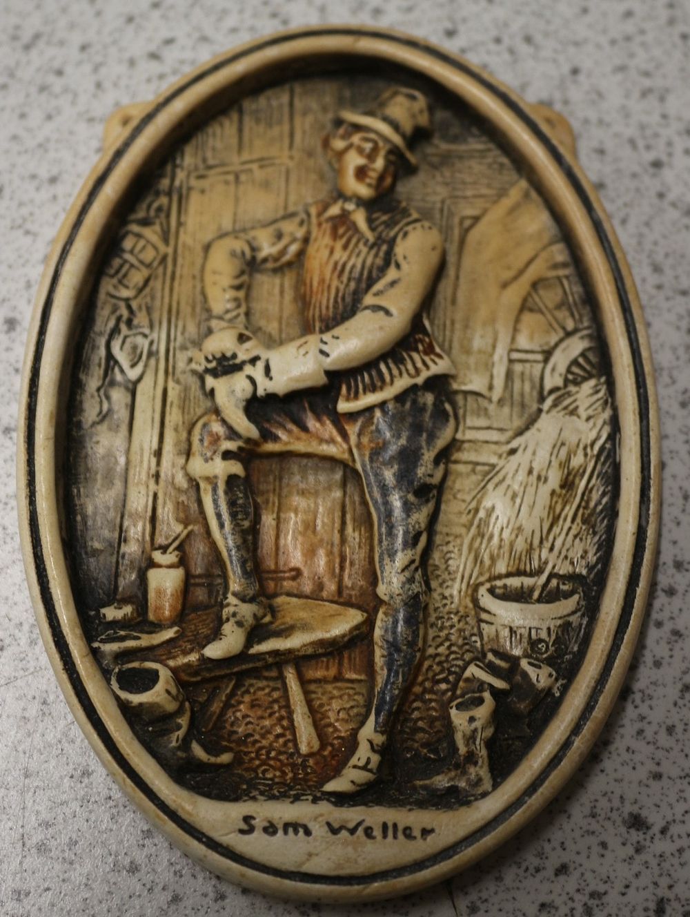 Lot 627: Arthur Osborne Ivorex Plaque, 'Sam Weller'