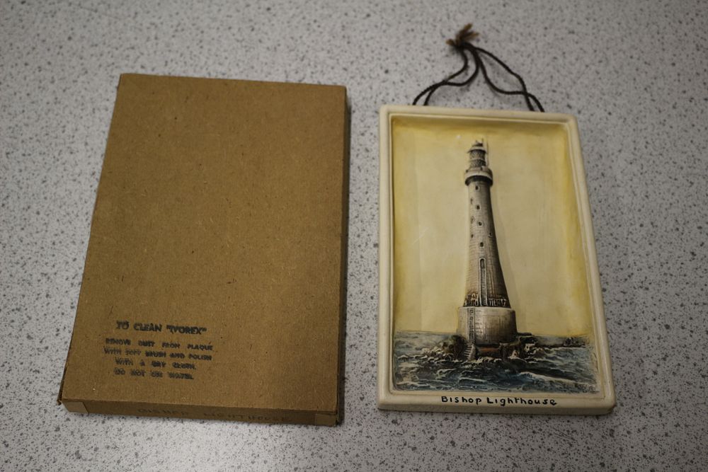 Lot 676: A Rare B. Osborne & Co Ltd 'Ivorex' Relief Wall Plaque Depicting Bishop Lighthouse, Dated 1956, with Original Box
