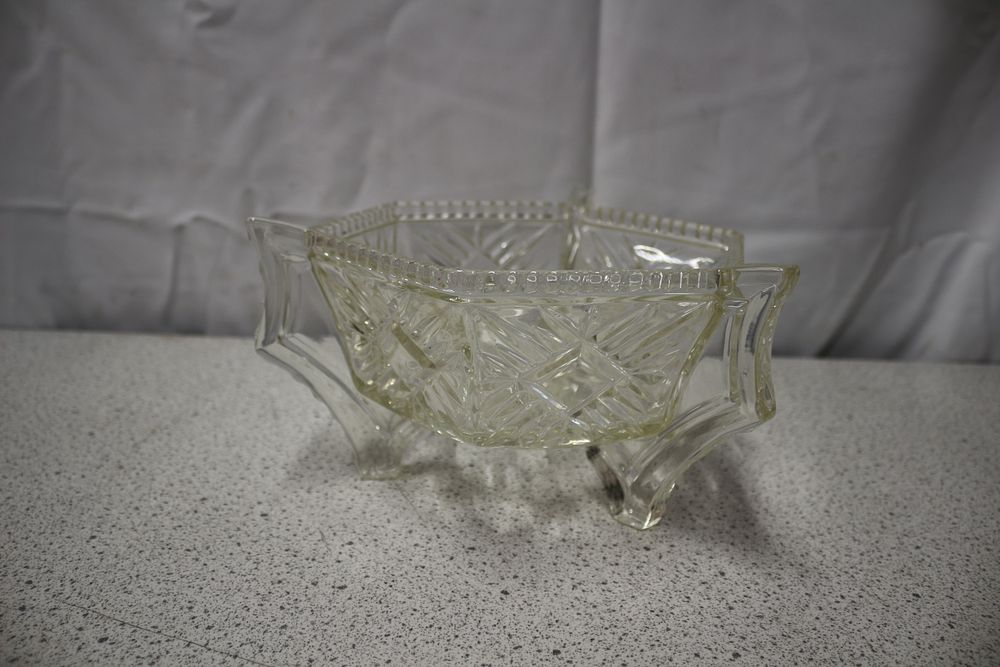 Lot 310: A Pressed Glass Art Deco Sowerby Hexagonal Footed Candy Dish