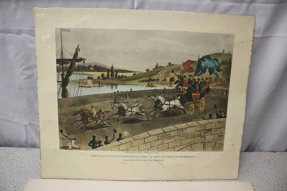 Lot 341: Antique Print 'The Peace Coach' Conveying News of Waterloo
