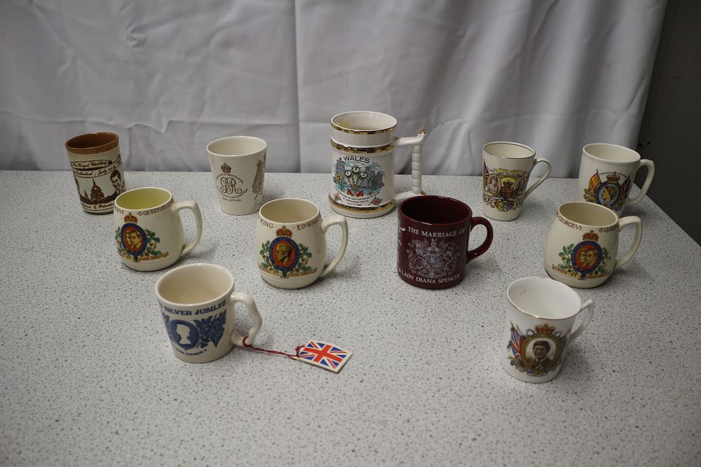 Lot 348: Commemorative Mugs including Queen Elizabeth II Silver Jubilee Ceramic Mug