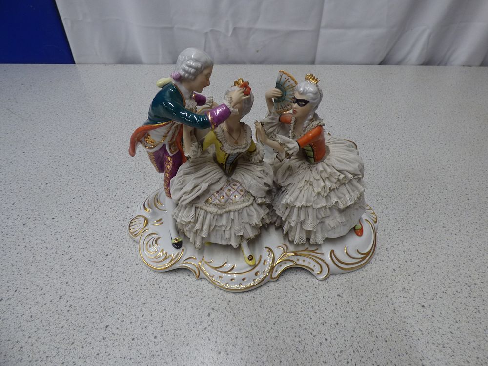 Lot 456: Dresden Lace Multi-Figure Porcelain Figurine, Germany. Alka