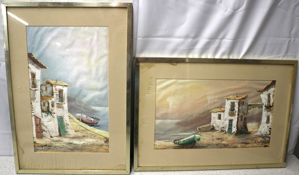Lot 496: A Pair of Signed F. Cullell (or similar) Mid-to-Late 20th Century Impasto Oil Paintings of Mediterranean Coastal Scenes