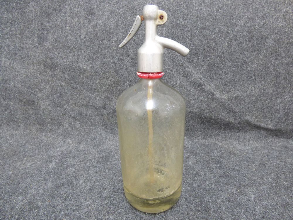 Lot 193: Vintage Clear Glass Soda Syphon Bottle with Metal Dispenser
