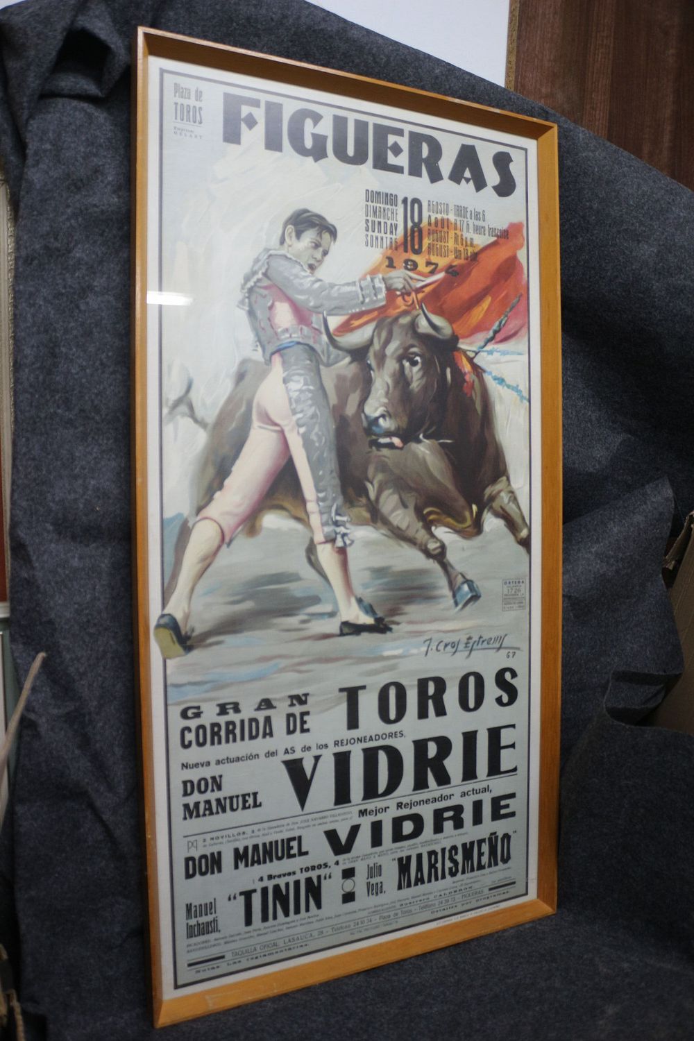 Lot 252: Framed Spanish Bullfighting Poster Plaza de Toros Figueras 1974
