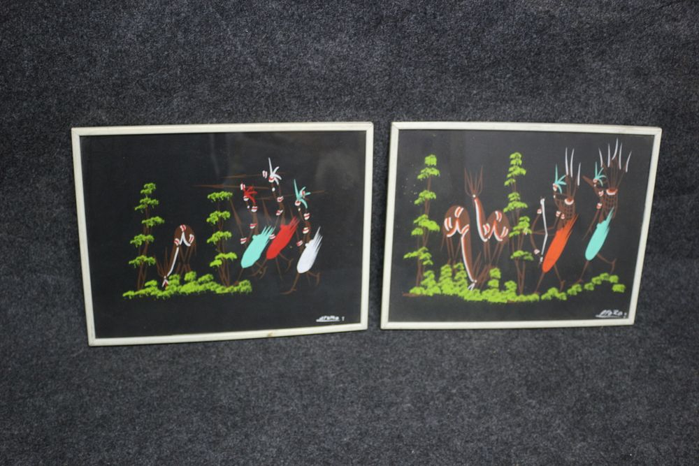 Lot 256: A Pair of Framed Tribal Figure Paintings Signed Atoro