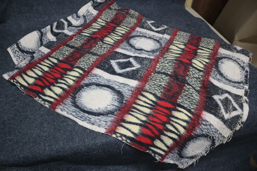 Lot 260: Geometric Pattern Throw in Red Black and White