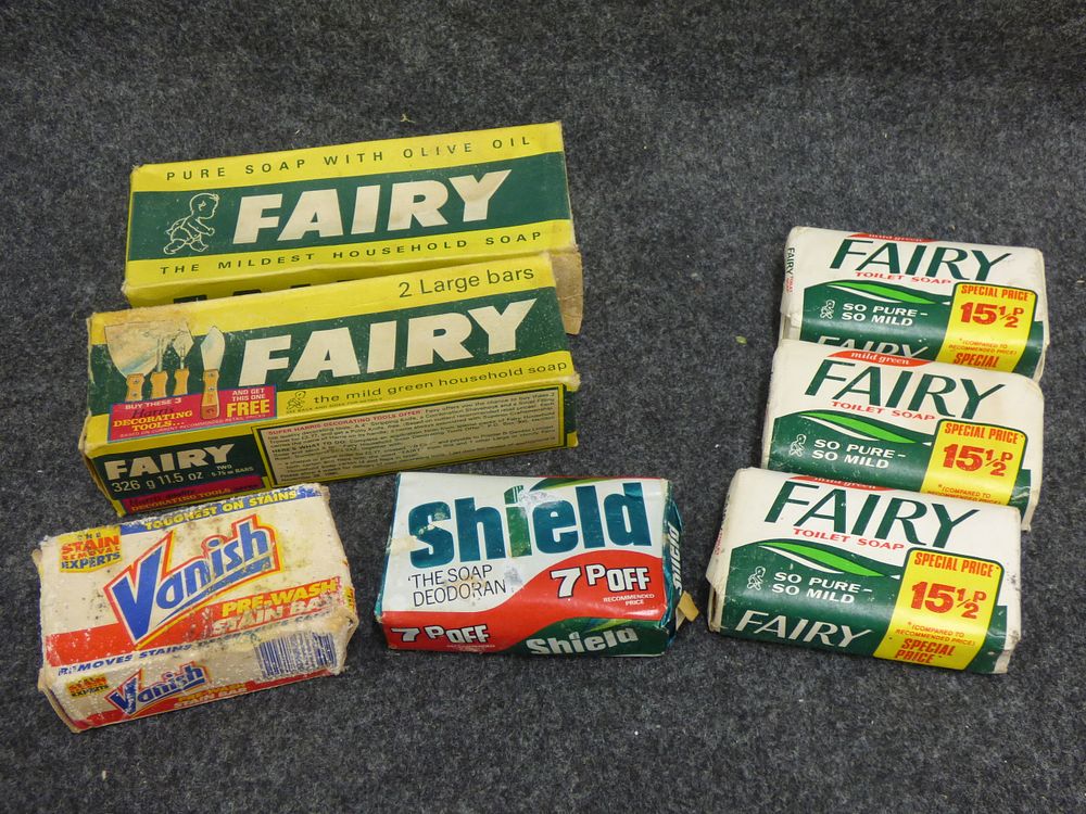 Lot 157: A Collection of Vintage Fairy Shield and Vanish Soap Products