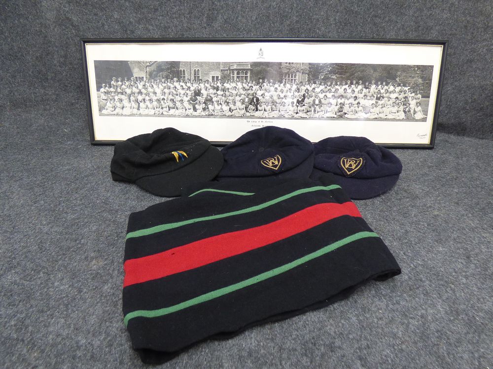Lot 168: A Collection of School Memorabilia Including Caps and Photograph