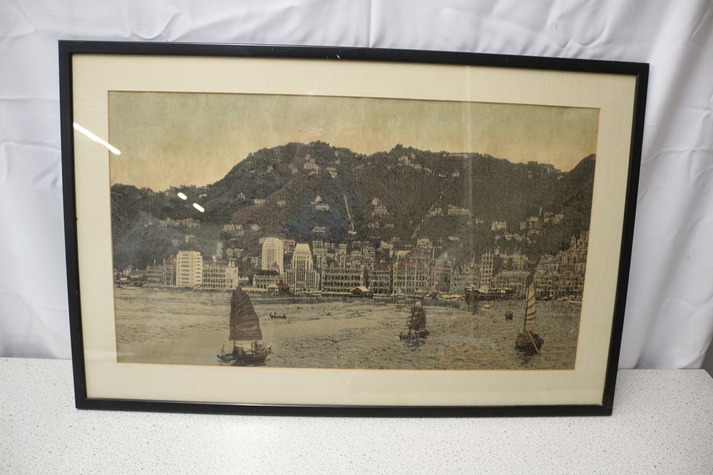 Lot 347: Framed Harbour Tapestry Needlework