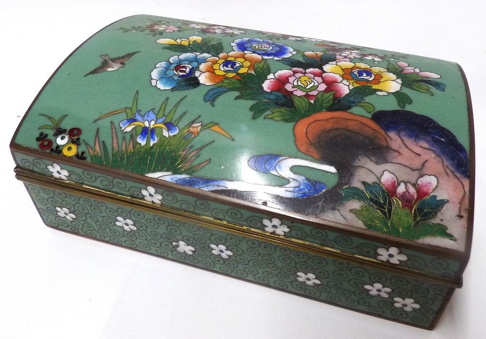 Lot 424: Japanese Inaba Cloisonné Enamel Domed Lid Box, Meiji Period