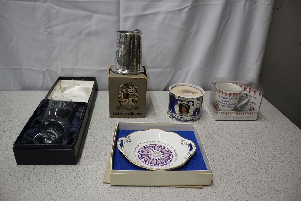 Lot 233: Collection of Royal Items including One Caithness Glass Queen's Silver Jubilee Goblet and more